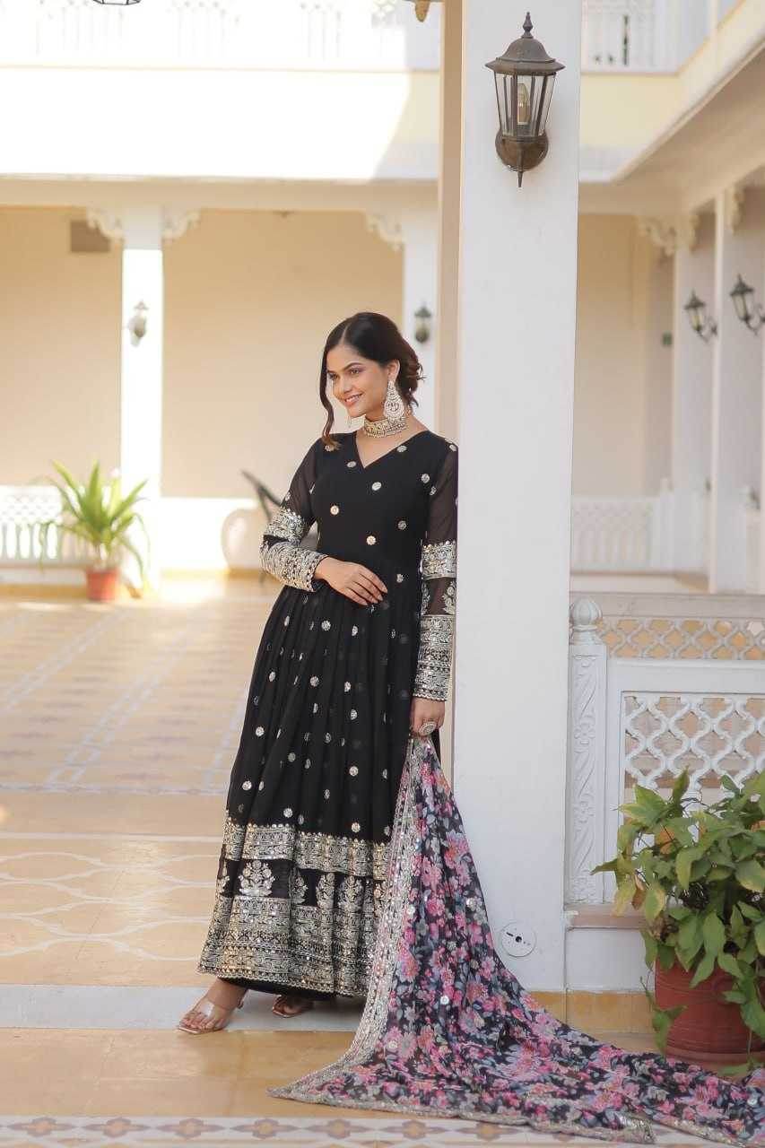 FAUX GEORGETTE EMBROIDERY ANARKALI LONG GOWN - MYLUXURY LANE ENTERPRISE